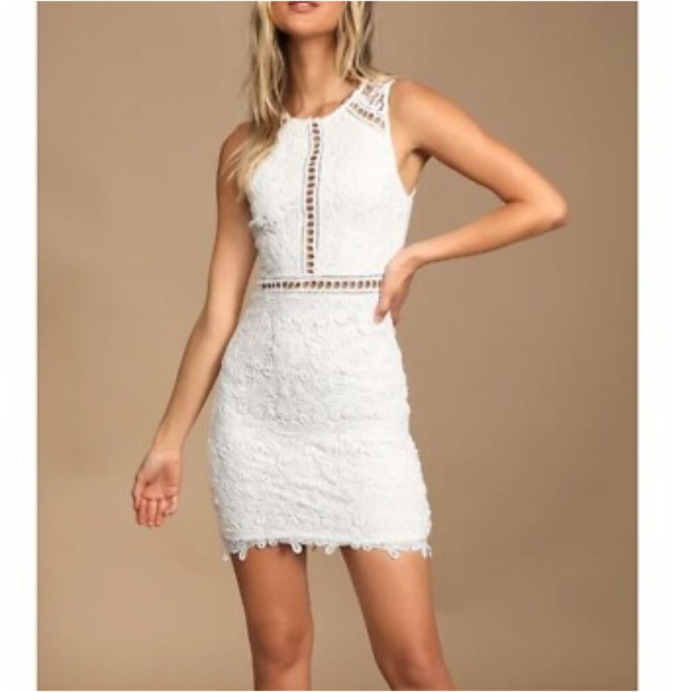 Lulu's Dream Life White Lace Bodycon Dress Size Small